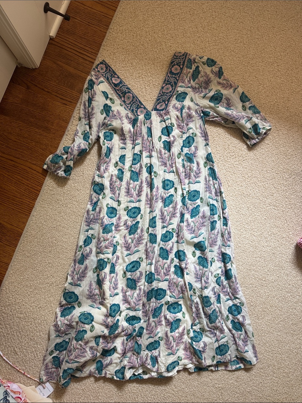 Pink Chicken Teal and Lavender Floral Midi Dress